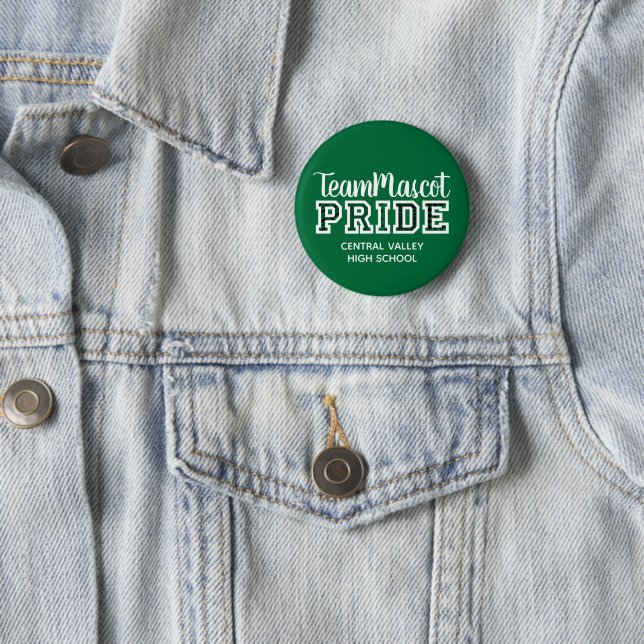 Macaron Rond 5 Cm Bouton Nom de la mascotte Green School Pride (En situation)