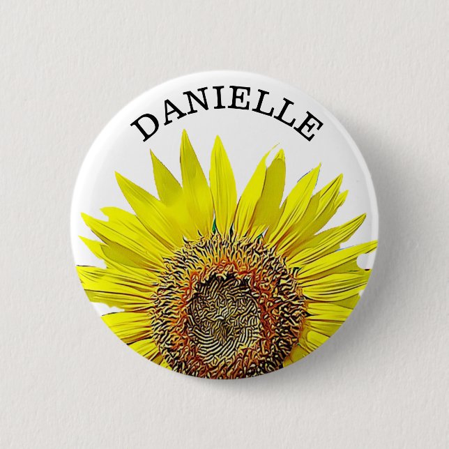 Macaron Rond 5 Cm Bouton Nom de tournesol personnalisé (Devant)