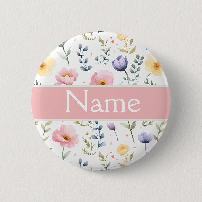Macaron Rond 5 Cm Bouton Nom floral personnalisé (Devant)
