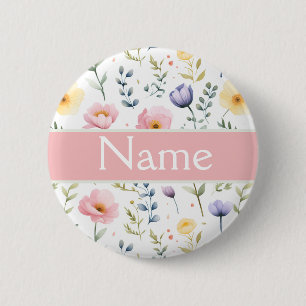 Macaron Rond 5 Cm Bouton Nom floral personnalisé