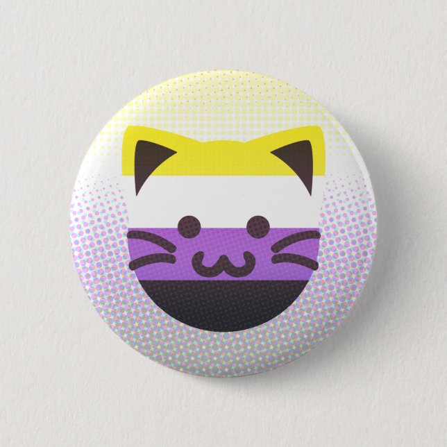 Macaron Rond 5 Cm bouton nonbinary de chat de fierté (Devant)