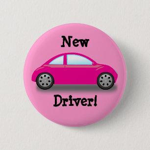 Macaron Rond 5 Cm Bouton Nouveau conducteur de voiture rose