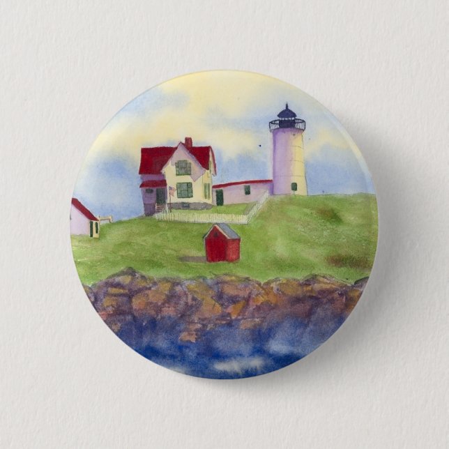 Macaron Rond 5 Cm Bouton Nubble Light House York Maine (Devant)