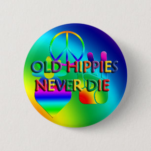 Macaron Rond 5 Cm Bouton Old Hippies Never Die