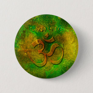 Macaron Rond 5 Cm Bouton Or Vert Namaste
