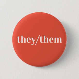 Macaron Rond 5 Cm Bouton orange blanc Pronoun Ils/Eux