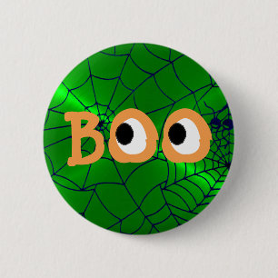 Macaron Rond 5 Cm Bouton Orange et Vert Halloween Boo Eyeballs