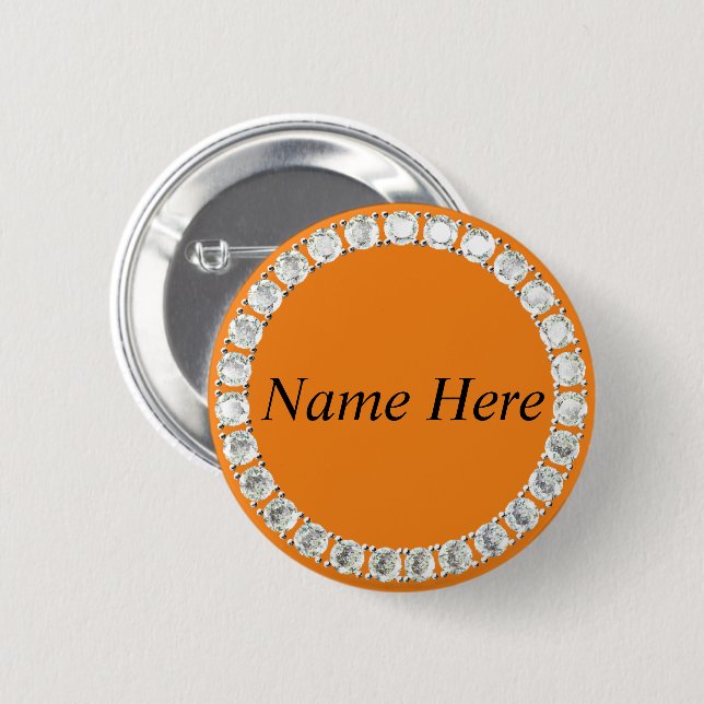 Macaron Rond 5 Cm Bouton orange strass personnalisable (Devant & derrière)