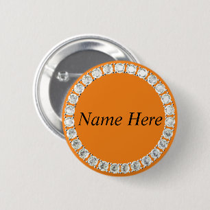 Macaron Rond 5 Cm Bouton orange strass personnalisable