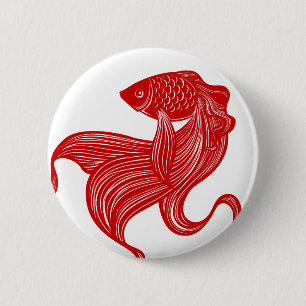 Macaron Rond 5 Cm Bouton original de poisson rouge de Ciseaux-cut