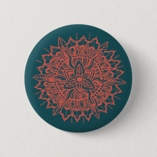 Macaron Rond 5 Cm Bouton Ornament Mandala Rouge