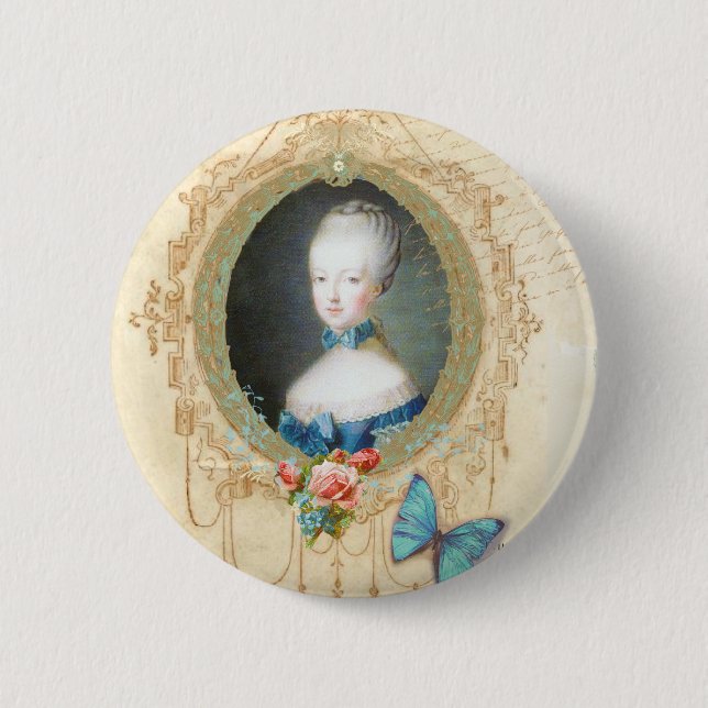 Macaron Rond 5 Cm Bouton orné de la jeune Marie Antoinette (Devant)