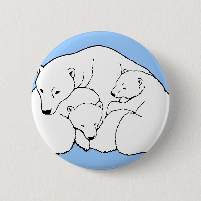 Macaron Rond 5 Cm Bouton Ours Polaire & Cubs / Bouton d'art animalie (Devant)