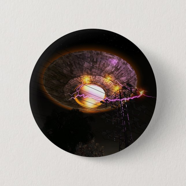 Macaron Rond 5 Cm Bouton OVNI sur les lignes d'alimentation (Devant)