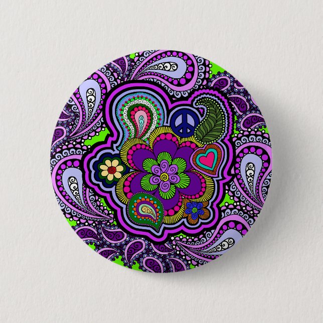 Macaron Rond 5 Cm Bouton Paisley Purple Psychédélique (Devant)