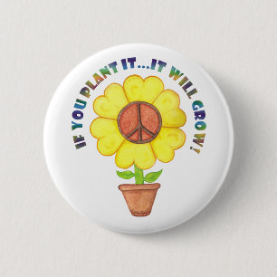 Macaron Rond 5 Cm Bouton Paix plante