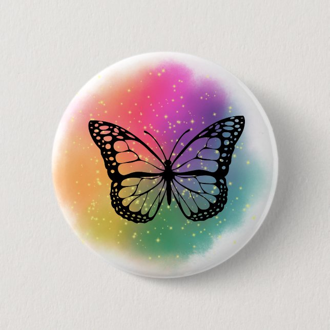 Macaron Rond 5 Cm Bouton papillon aquarelle (Devant)
