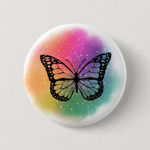 Macaron Rond 5 Cm Bouton papillon aquarelle