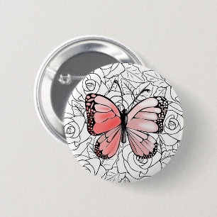 Macaron Rond 5 Cm Bouton Papillon rose