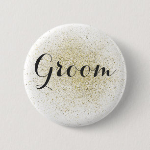 Macaron Rond 5 Cm Bouton parties scintillant Gold Groom