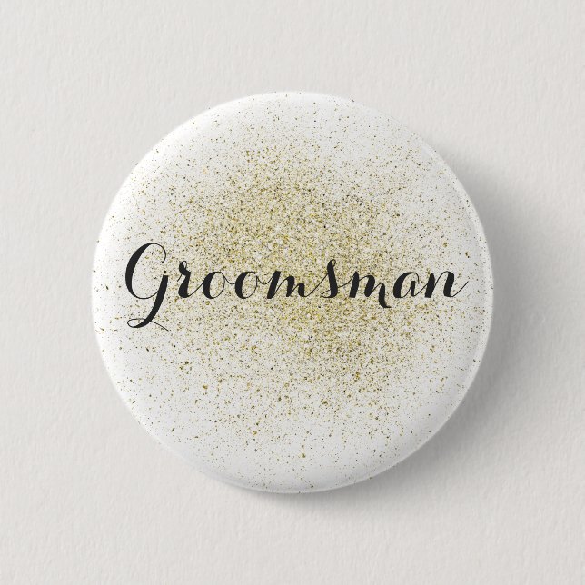 Macaron Rond 5 Cm Bouton parties scintillant Gold Groomsman (Devant)