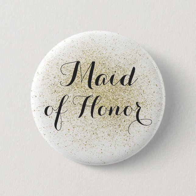 Macaron Rond 5 Cm Bouton parties scintillant Gold Maid of Honor (Devant)