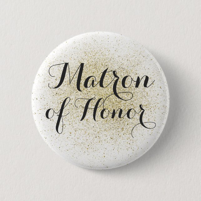 Macaron Rond 5 Cm Bouton parties scintillant Gold Matron of Honor (Devant)
