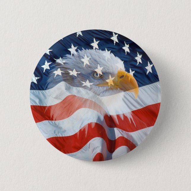 Macaron Rond 5 Cm Bouton patriotique de drapeau américain d'Eagle (Devant)