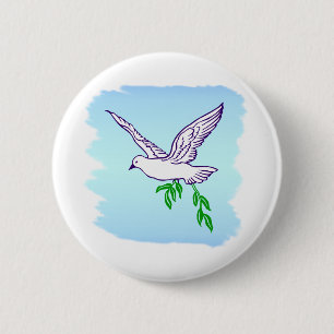 Macaron Rond 5 Cm Bouton Peace Dove with Olive Branch
