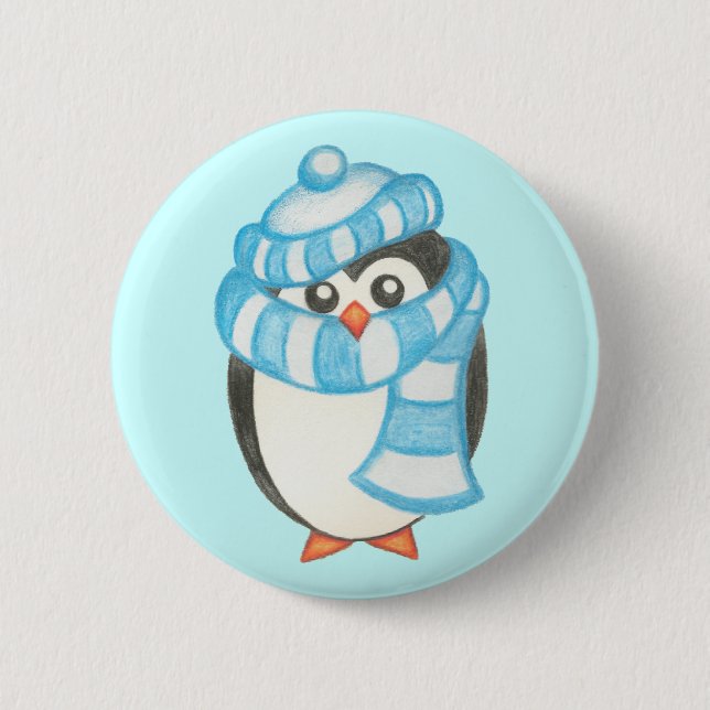 Macaron Rond 5 Cm Bouton Penguin de Noël (Devant)