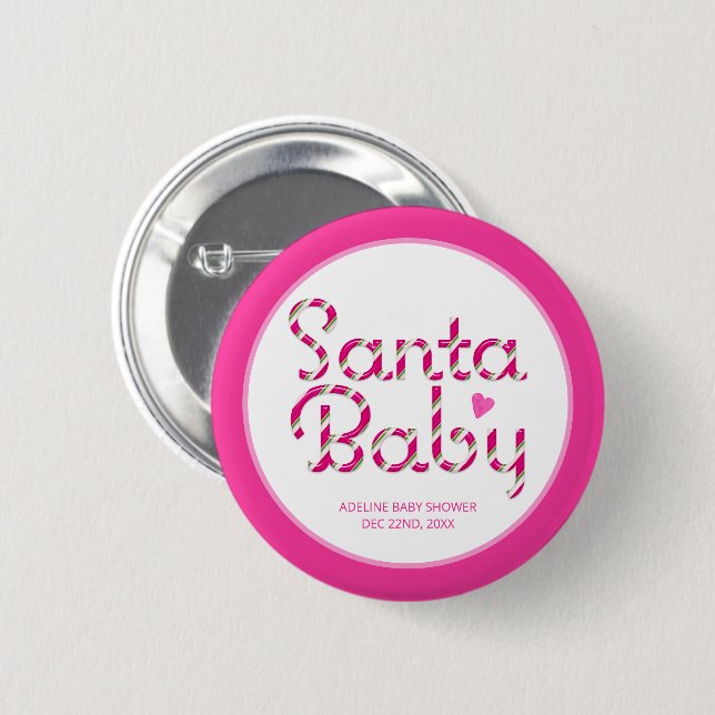 Macaron Rond 5 Cm Bouton père Noël Baby Pink Holiday Baby shower (Devant & derrière)