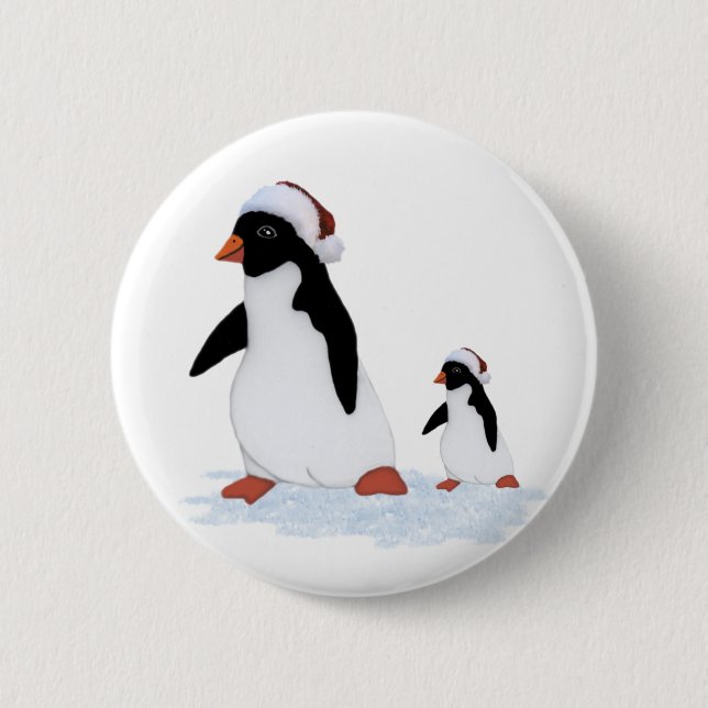 Macaron Rond 5 Cm Bouton père Noël Penguins (Devant)