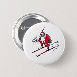 Macaron Rond 5 Cm Bouton père Noël Skiing