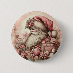 Macaron Rond 5 Cm Bouton Père Noël Vintage rose