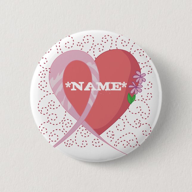 Macaron Rond 5 Cm Bouton personnalisable de coeur de cancer du sein (Devant)