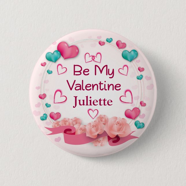 Macaron Rond 5 Cm Bouton Personnalisé Be My Valentine (Devant)
