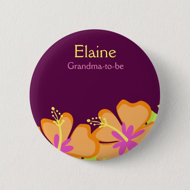 Macaron Rond 5 Cm Bouton personnalisé du nom de la FLEUR HIBISCUS (Devant)