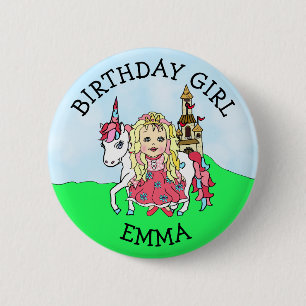 Macaron Rond 5 Cm Bouton personnalisé Fille d'anniversaire Princesse