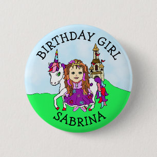 Macaron Rond 5 Cm Bouton personnalisé Fille d'anniversaire Princesse