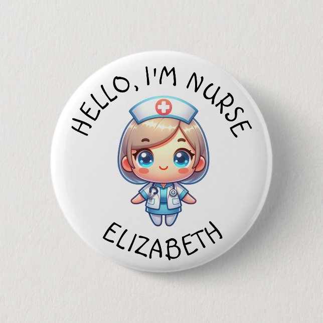 Macaron Rond 5 Cm Bouton Personnalisé Hello Im Nurse (Ajouter Un Nom (Devant)