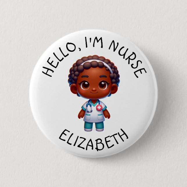 Macaron Rond 5 Cm Bouton Personnalisé Hello Im Nurse (Ajouter Un Nom (Devant)