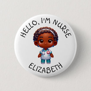 Macaron Rond 5 Cm Bouton Personnalisé Hello Im Nurse (Ajouter Un Nom