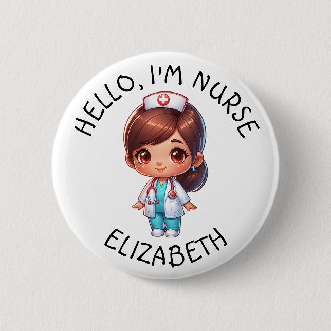 Macaron Rond 5 Cm Bouton Personnalisé Hello Im Nurse (Ajouter Un Nom (Devant)