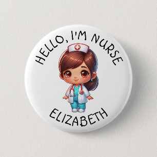 Macaron Rond 5 Cm Bouton Personnalisé Hello Im Nurse (Ajouter Un Nom