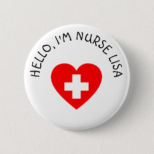 Macaron Rond 5 Cm Bouton Personnalisé Hello Im Nurse (Ajouter un nom