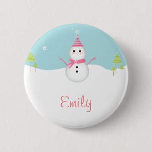 Macaron Rond 5 Cm Bouton personnalisé par bonhomme de neige