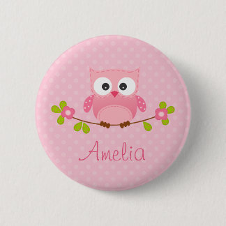 Macaron Rond 5 Cm Bouton personnalisé par hibou rose (mignon)