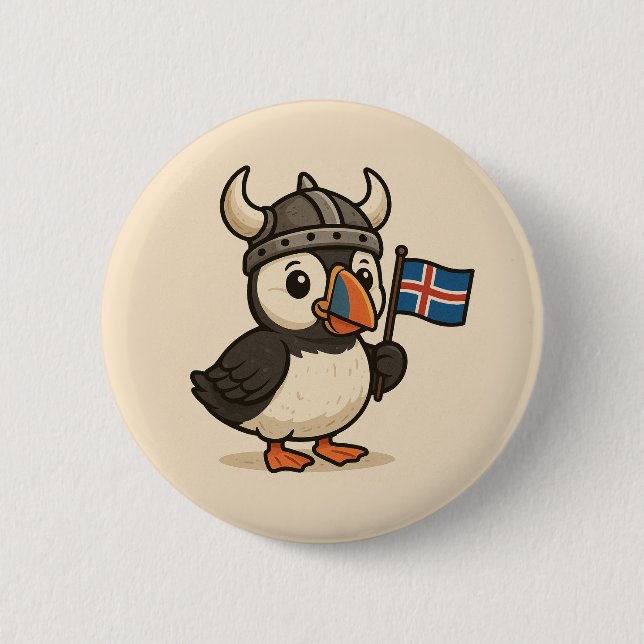 Macaron Rond 5 Cm Bouton personnalisé - Pouffin Islande (Devant)