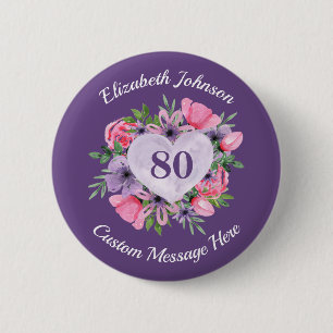 Macaron Rond 5 Cm Bouton personnalisé violet 80e anniversaire