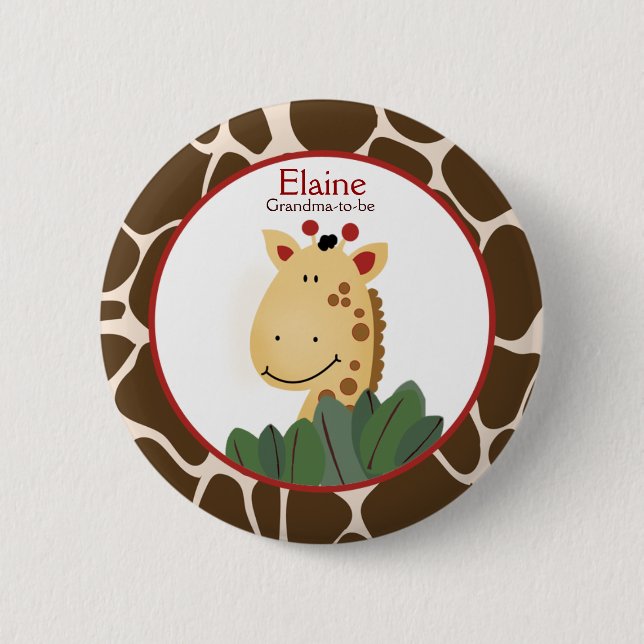 Macaron Rond 5 Cm Bouton personnalisé ZANZIBAR GIRAFFE IMPRIMER NOM  (Devant)